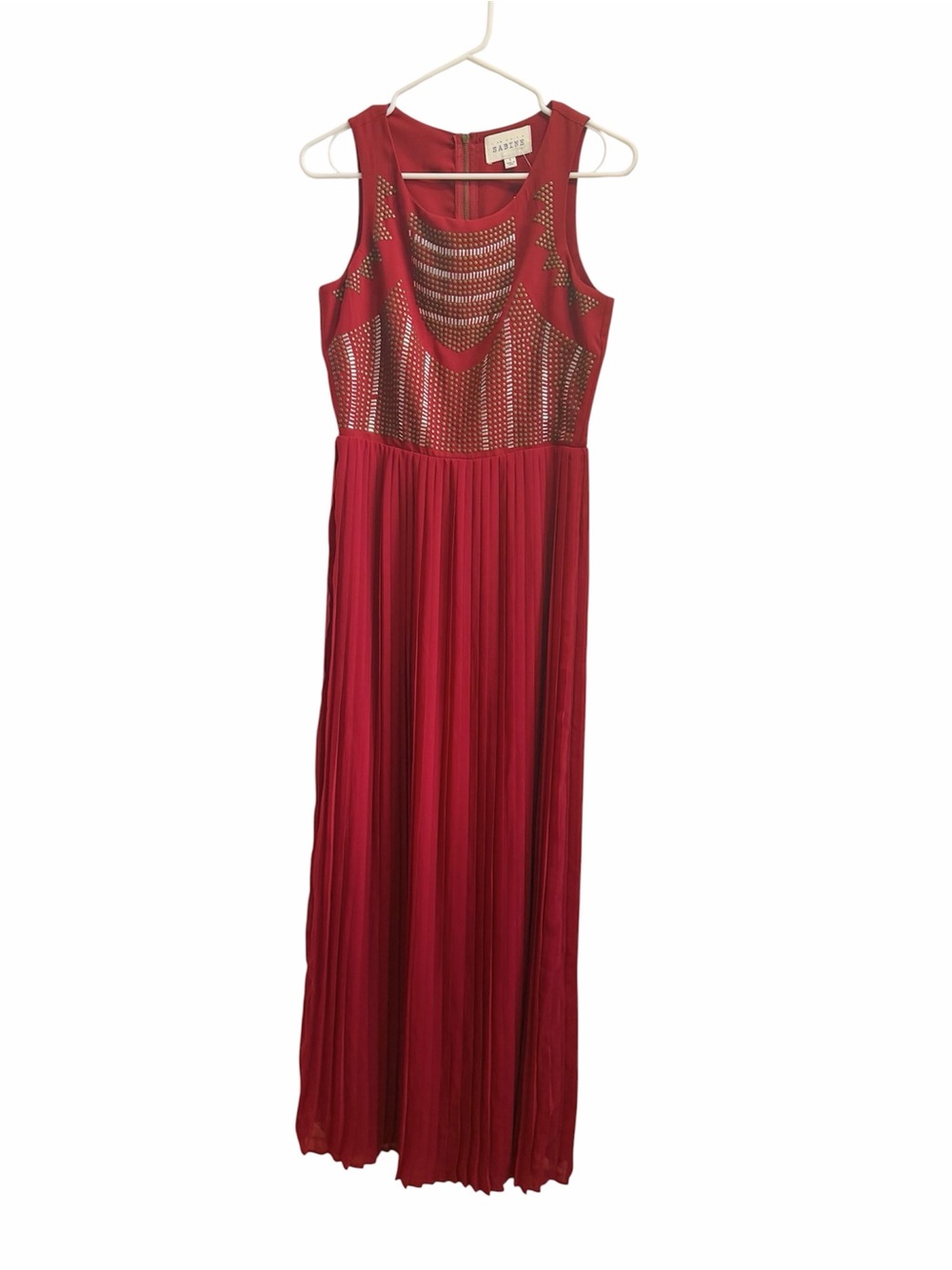 Sleeveless Red Maxi Dress with Mesh Bodice